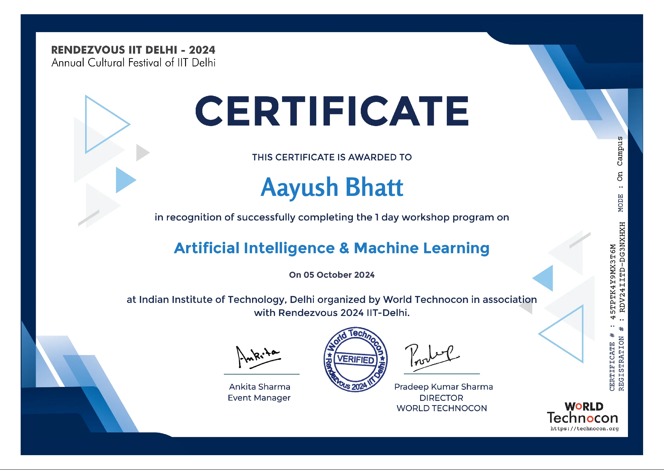 Aayush Bhatt AI/ML Technical Certification