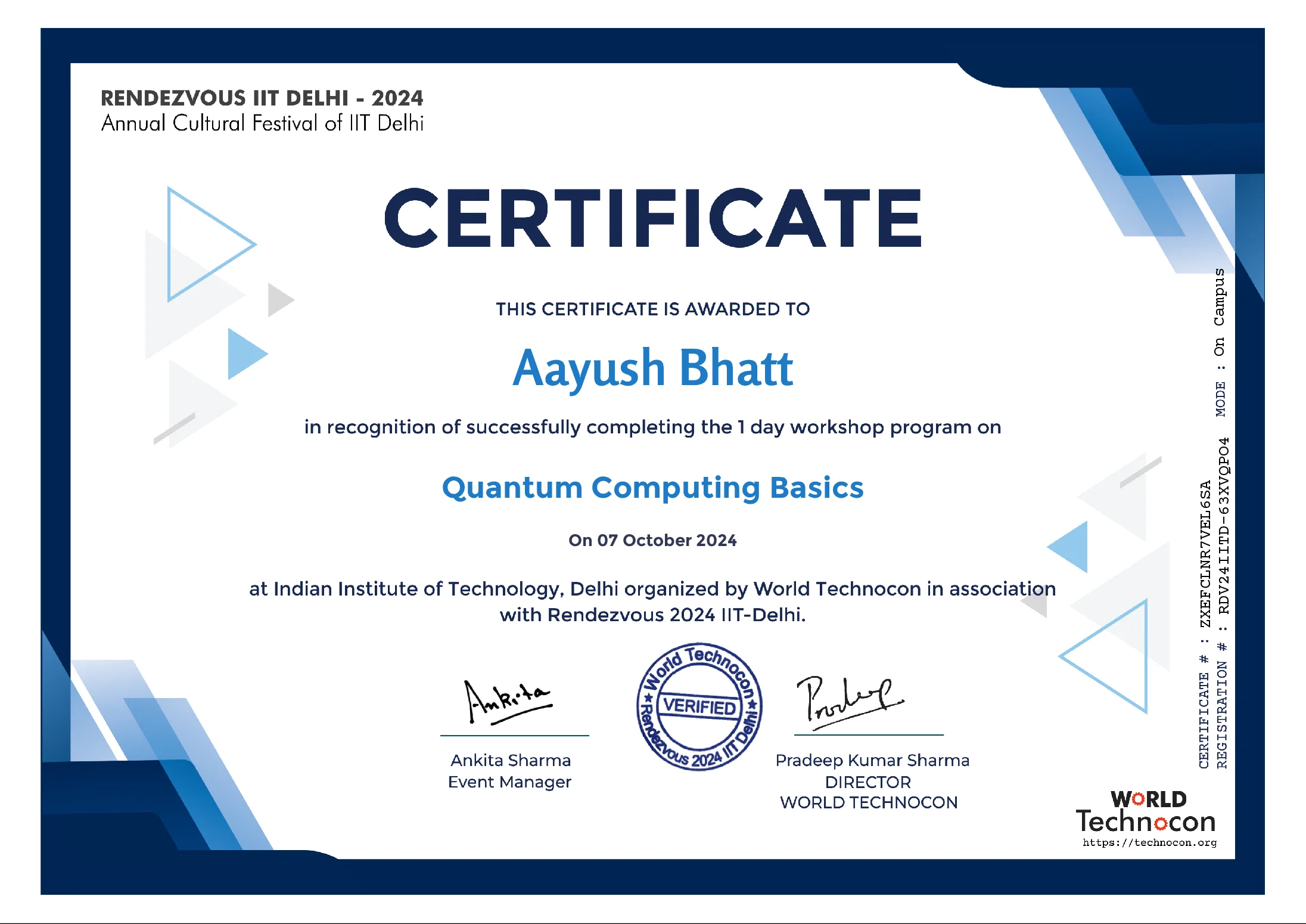 Aayush Bhatt Quantum Computing Technical Certification